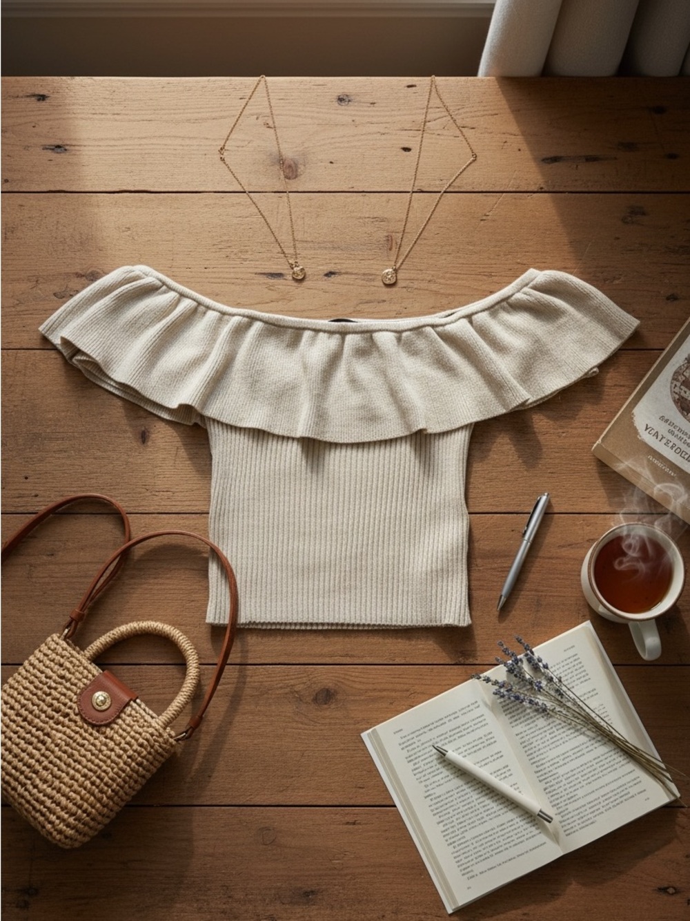 Forever 21 Cream Off-the-Shoulder Ruffle Knit Top